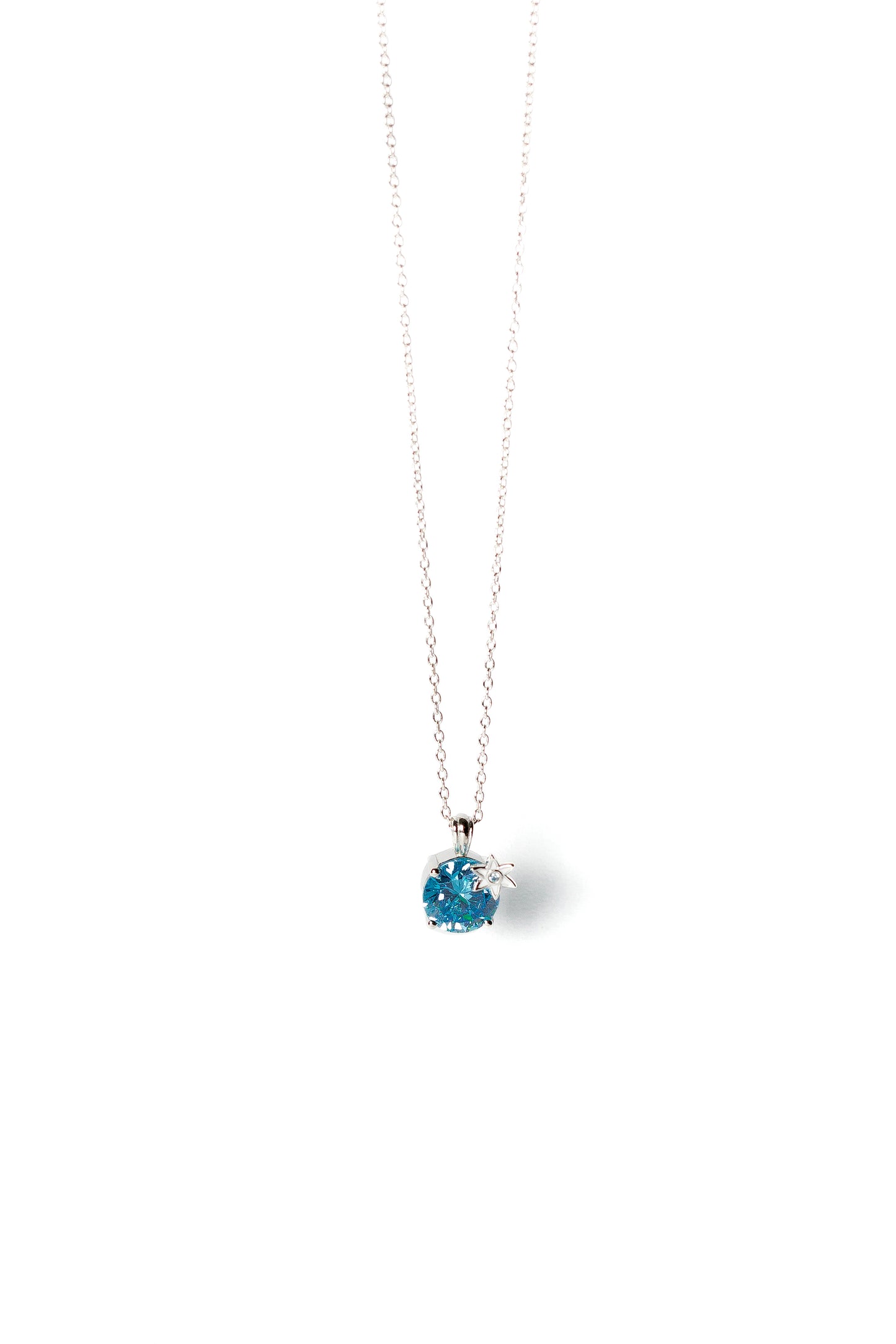 Handmade Silver Necklace with Blue Stone & White Enamel Flower | Hypoallergenic Designer Jewelry