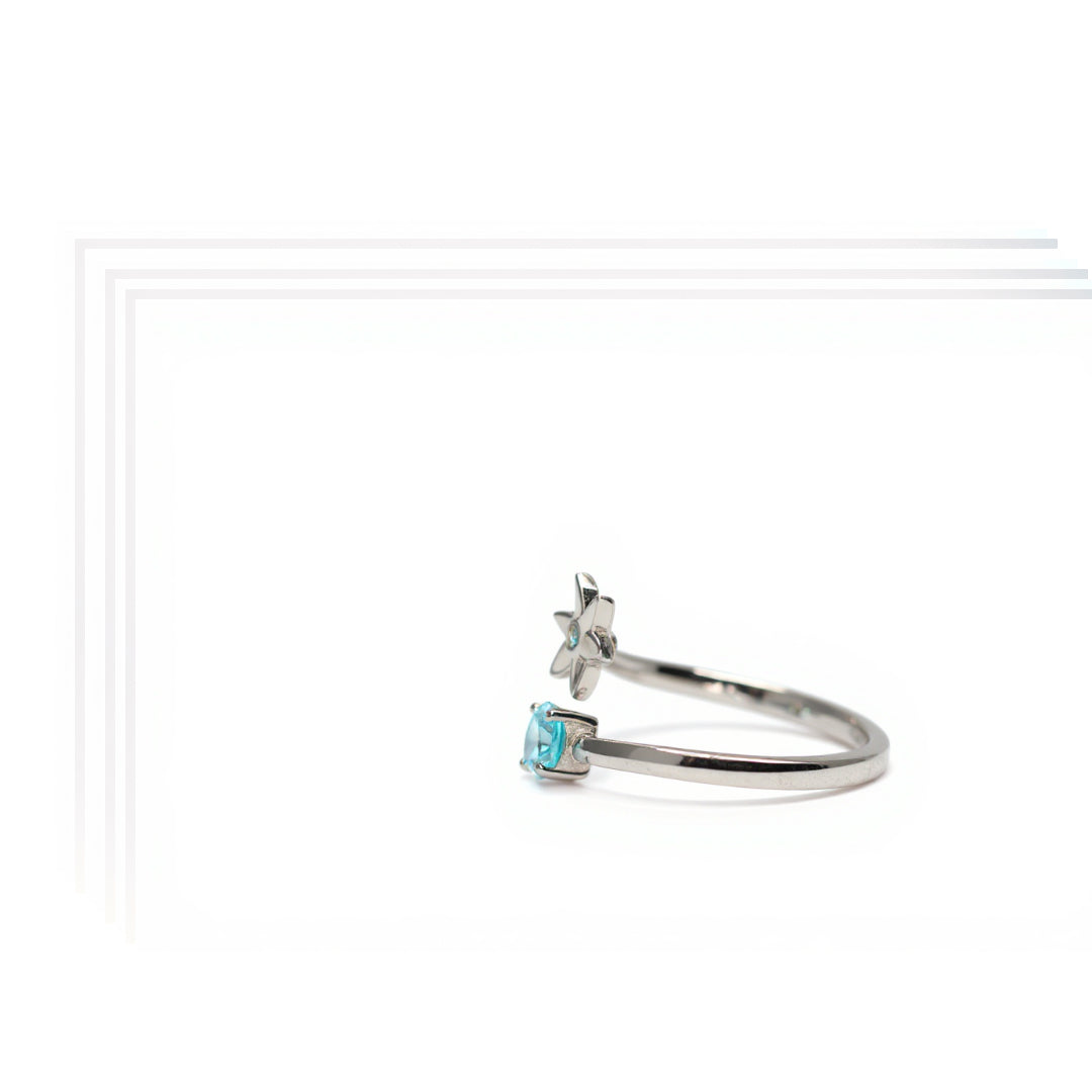 Handmade Silver Ring with Blue Stone & White Enamel Flower | Hypoallergenic Designer Jewelry