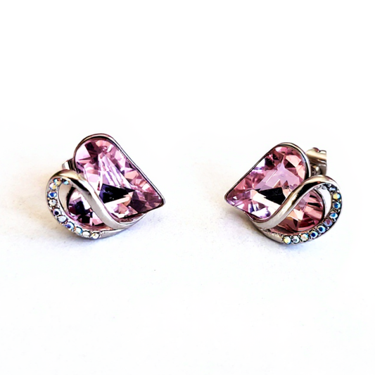 Radiant Romance: Silver Earrings with Pink Heart Shapes