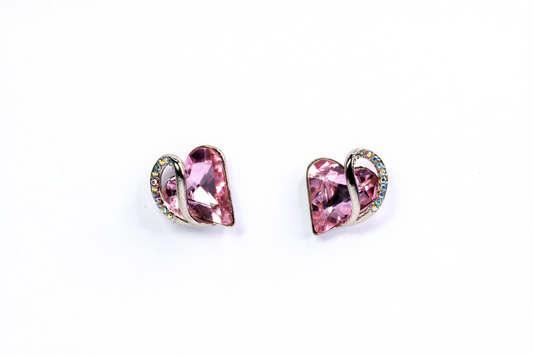 Radiant Romance: Silver Earrings with Pink Heart Shapes
