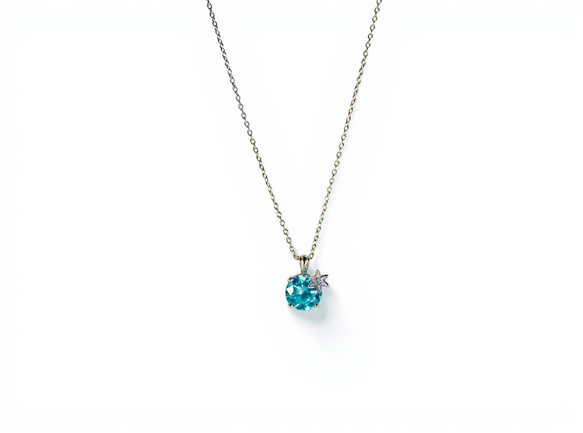 Handmade Silver Necklace with Blue Stone & White Enamel Flower | Hypoallergenic Designer Jewelry