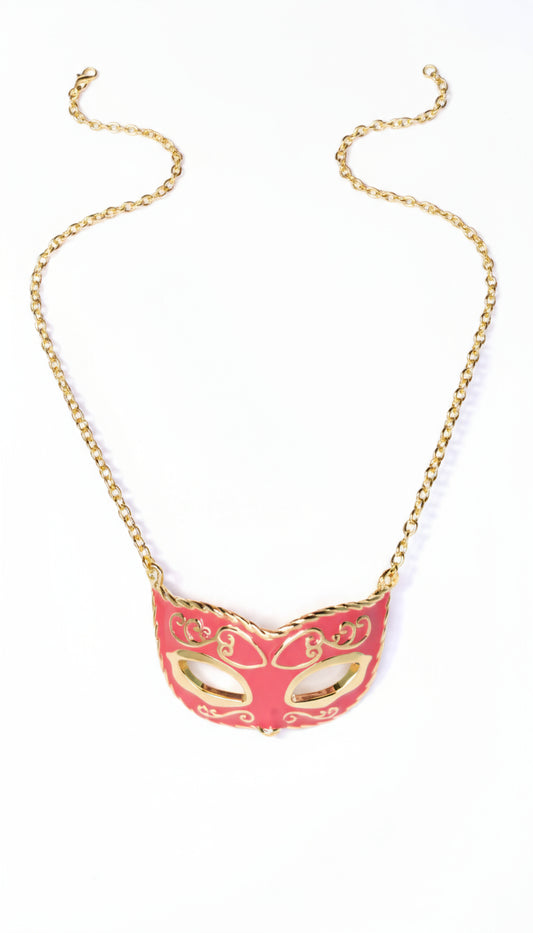 Gold-Plated Silver Mask Necklace – Enamel Artistic Pendant for Women