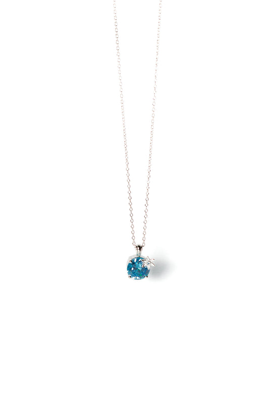 Handmade Silver Necklace with Blue Stone & White Enamel Flower | Hypoallergenic Designer Jewelry
