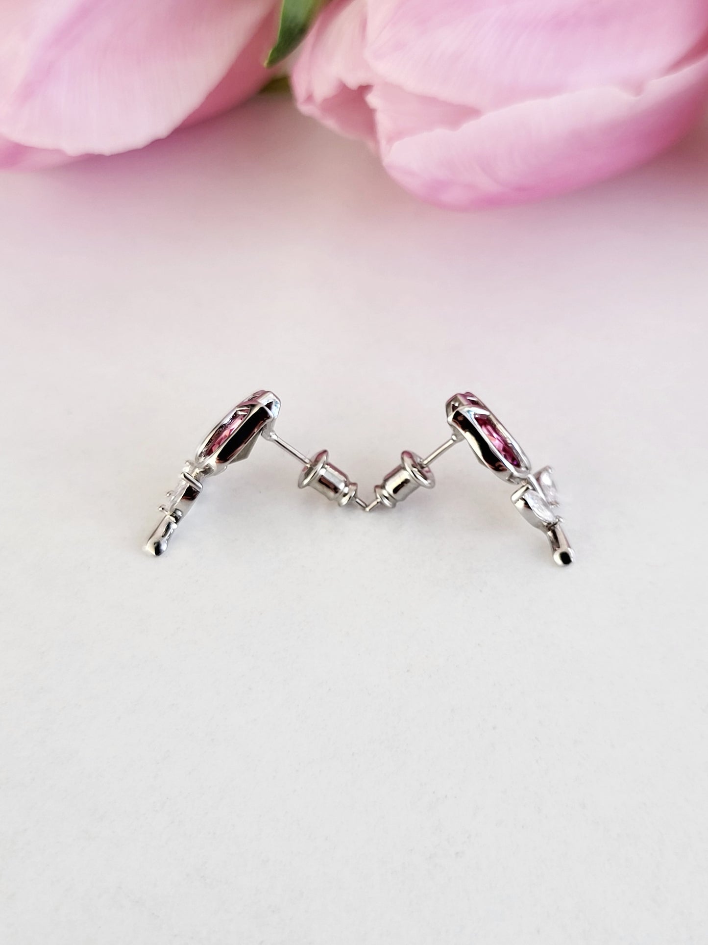 Blooming Beauty: Steriling Silver Stud Earrings With Red Stone