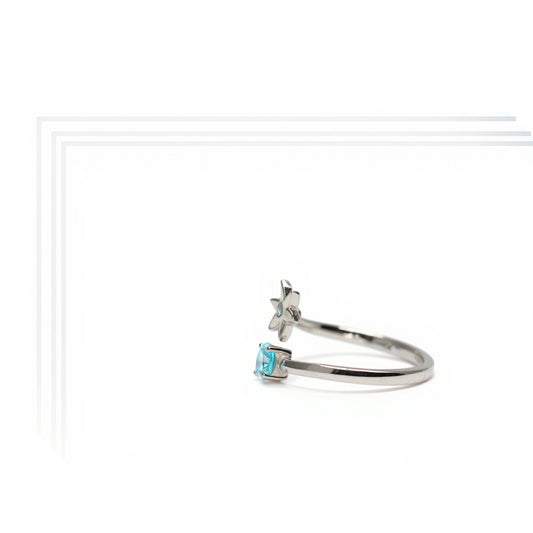 Handmade Silver Ring with Blue Stone & White Enamel Flower | Hypoallergenic Designer Jewelry