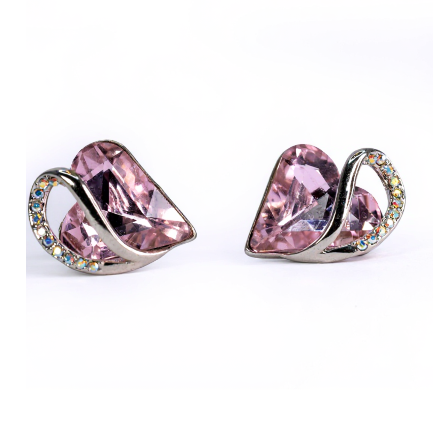 Radiant Romance: Silver Earrings with Pink Heart Shapes