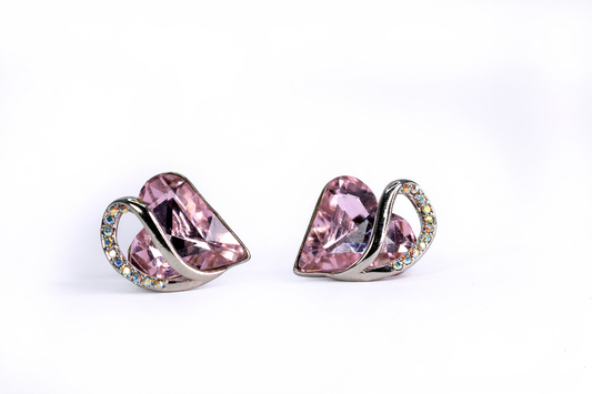 Radiant Romance: Silver Earrings with Pink Heart Shapes