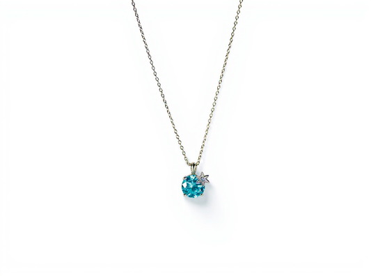 Handmade Silver Necklace with Blue Stone & White Enamel Flower | Hypoallergenic Designer Jewelry
