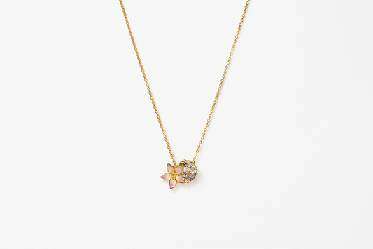 Handmade Gold Plated Silver Necklace with Pink Enamel Flower & Pink Stone | Hypoallergenic Designer Jewelry