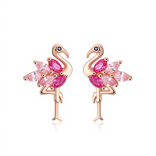 Pink Flamingo Stud Earrings | Rose Gold Plated Silver Jewelry
