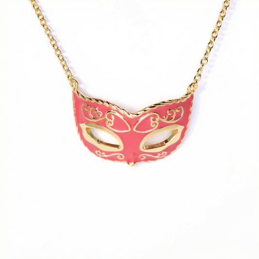 Gold-Plated Silver Mask Necklace – Enamel Artistic Pendant for Women