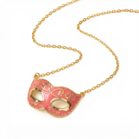 Gold-Plated Silver Mask Necklace – Enamel Artistic Pendant for Women