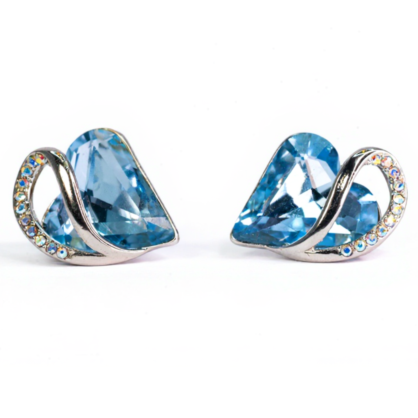 Sterling Silver Heart Stud Earrings with Blue Crystal – Dainty & Elegant