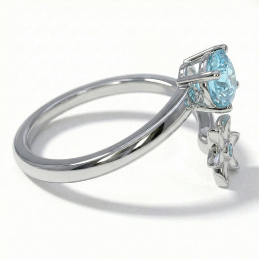 Handmade Silver Ring with Blue Stone & White Enamel Flower | Hypoallergenic Designer Jewelry
